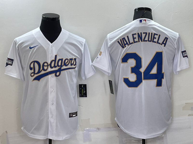 Men's Los Angeles Dodgers #34 Toro Valenzuela White Gold Championship Cool Base Stitched Jersey Men's Los Angeles Dodgers #34 Toro Valenzuela White Gold Championship Cool Base Stitched Jersey